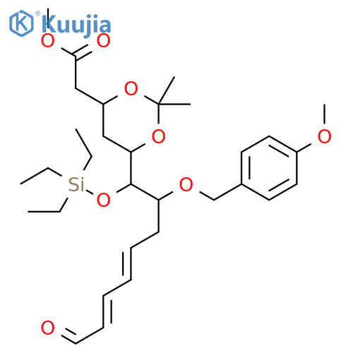 1,3-Dioxane-4-acetic acid, 6-[(1S,2S,4E,6E)-2-[(4-methoxyphenyl)methoxy]-8-oxo-1-[(triethylsilyl)oxy]-4,6-octadien-1-yl]-2,2-dimethyl-, methyl ester, (4R,6R)- structure