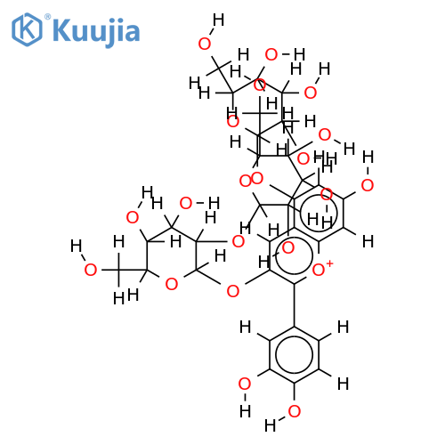 2-(3,4-Dihydroxy-phenyl)-3-(O2-beta-D-glucopyranosyl-beta-D-glucopyranosyloxy)-5-beta-D-glucopyranosyloxy-7-hydroxy-chromenylium; Chlorid structure