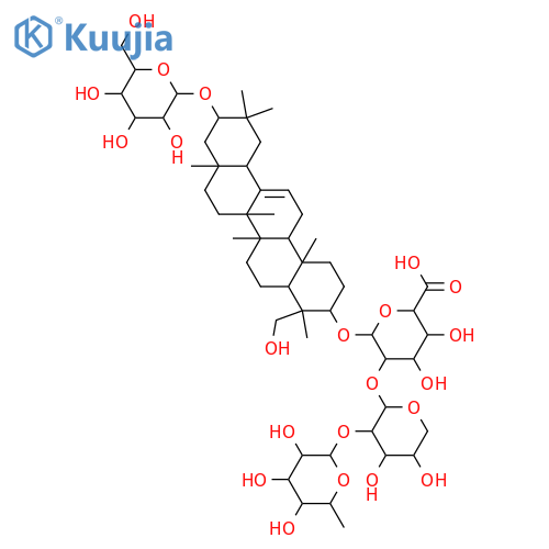 β-D-Glucopyranosiduronic acid, (3β,4β,21α)-21-(β-D-glucopyranosyloxy)-23-hydroxyolean-12-en-3-yl O-6-deoxy-α-L-mannopyranosyl-(1→2)-O-β-D-xylopyranosyl-(1→2)- (9CI) structure