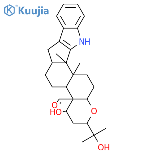 2H-Pyrano[2'',3'':5',6']benz[1',2':6,7]indeno[1,2-b]indole-4a(4bH)-carboxaldehyde,3,4,5,6,6a,7,12,12b,12c,13,14,14a-dodecahydro-4-hydroxy-2-(1-hydroxy-1-methylethyl)-12b,12c-dimethyl-,(2S,4R,4aS,4bR,6aS,12bS,12cS,14aS)- (9CI) structure
