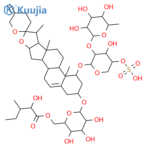 β-D-Glucopyranoside, (1β,3β)-1-[[2-O-(6-deoxy-α-L-mannopyranosyl)-4-O-sulfo-α-L-arabinopyranosyl]oxy]spirosta-5,25(27)-dien-3-yl, 6-(2-hydroxy-3-methylpentanoate) (9CI) structure