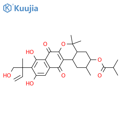 Propanoic acid,2-methyl-,1,3,4,4a,5,7,12,12b-octahydro-8,10-dihydroxy-9-[1-(hydroxymethyl)-1-methyl-2-propenyl]-2,5,5-trimethyl-7,12-dioxo-2H-benzo[d]naphtho[2,3-b]pyran-3-ylester (9CI) structure