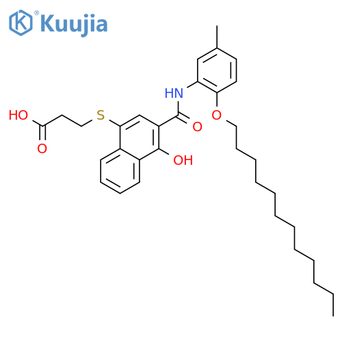 Propanoic acid,3-[[3-[[[2-(dodecyloxy)-5-methylphenyl]amino]carbonyl]-4-hydroxy-1-naphthalenyl]thio]- structure