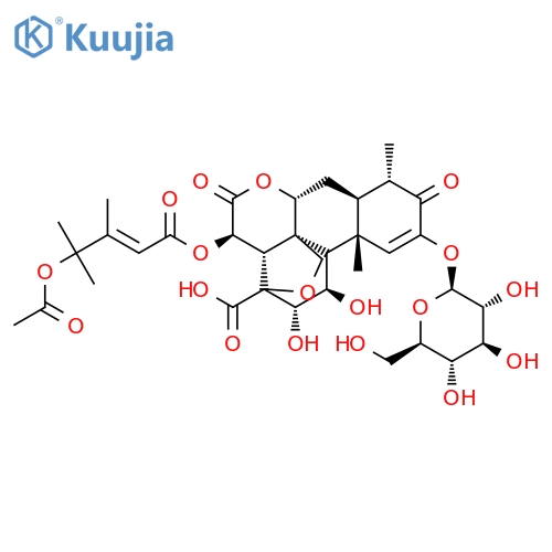 Picras-1-en-21-oicacid,15-[[(2E)-4-(acetyloxy)-3,4-dimethyl-1-oxo-2-penten-1-yl]oxy]-13,20-epoxy-2-(b-D-glucopyranosyloxy)-11,12-dihydroxy-3,16-dioxo-,(11b,12a,15b)- structure