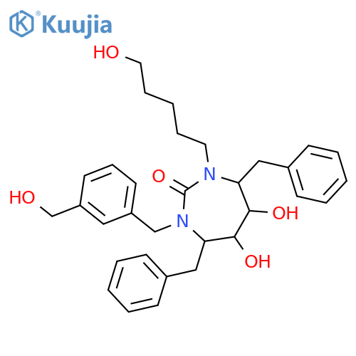 2H-1,3-Diazepin-2-one,hexahydro-5,6-dihydroxy-1-[[3-(hydroxymethyl)phenyl]methyl]-3-(5-hydroxypentyl)-4,7-bis(phenylmethyl)-,[4R-(4a,5a,6b,7b)]- (9CI) structure