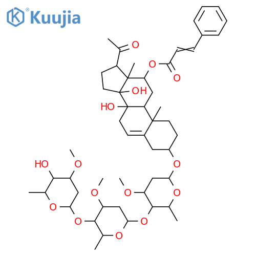 3,8,12,14-Tetrahydroxypregn-5-en-20-one; (3β,12β,14β,17α)-form, 12-Cinnamoyl, 3-O-[β-D-oleandropyranosyl-(1→4)-β-D-cymaropyranosyl-(1→4)-β-D-cymaropyranoside] structure