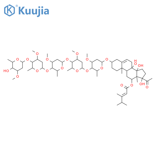 3,8,12,14,17-Pentahydroxypregn-5-en-20-one; (3β,12β,14β,17βOH)-form, 12-O-(3,4-Dimethyl-2E-pentenoyl), 3-O-[β-D-cymaropyranosyl-(1→4)-β-D-oleandropyranosyl-(1→4)-β-D-oleandropyranosyl-(1→4)-β-D-cymaropyranosyl-(1→4)-β-D-cymaropyranoside] structure