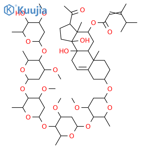 3,8,12,14-Tetrahydroxypregn-5-en-20-one; (3β,12β,14β,17α)-form, 12-O-(3,4-Dimethyl-2E-pentenoyl), 3-O-[β-D-oleandropyranosyl-(1→4)-β-D-cymaropyranosyl-(1→4)-β-D-oleandropyranosyl-(1→4)-β-D-cymaropyranosyl-(1→4)-β-D-cymaropyranoside] structure