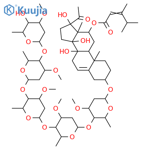 3,8,12,14,17-Pentahydroxypregn-5-en-20-one; (3β,12β,14β,17βOH)-form, 12-O-(3,4-Dimethyl-2E-pentenoyl), 3-O-[β-D-oleandropyranosyl-(1→4)-β-D-cymaropyranosyl-(1→4)-β-D-oleandropyranosyl-(1→4)-cymaropyranosyl-(1→4)-β-D-cymaropyranoside] structure