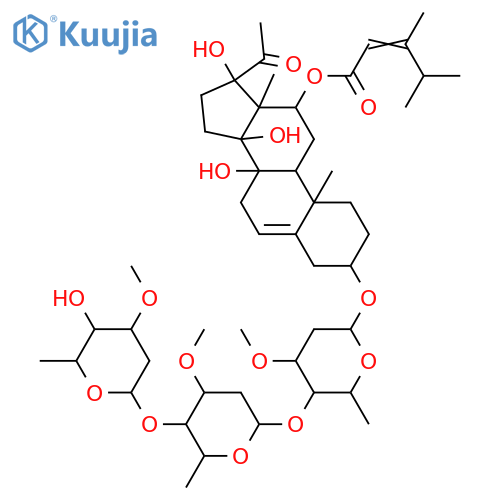 3,8,12,14,17-Pentahydroxypregn-5-en-20-one; (3β,12β,14β,17βOH)-form, 12-O-(3,4-Dimethyl-2E-pentenoyl), 3-O-[β-D-oleandropyranosyl-(1→4)-β-D-oleandropyranosyl-(1→4)-β-D-cymaropyranoside] structure