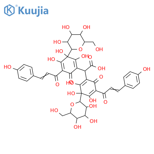 1,4-Cyclohexadiene-1-aceticacid, 3-b-D-glucopyranosyl-a-[3-b-D-glucopyranosyl-2,3,4-trihydroxy-5-[3-(4-hydroxyphenyl)-1-oxo-2-propenyl]-6-oxo-1,4-cyclohexadien-1-yl]-2,3,4-trihydroxy-5-[3-(4-hydroxyphenyl)-1-oxo-2-propenyl]-6-oxo-(9CI) structure