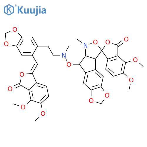 Spiro[3H-[1,3]dioxolo[5,6]indeno[2,1-c]isoxazole-3,1'(3'H)-isobenzofuran]-3'-one,9-[[[2-[6-[(Z)-(4,5-dimethoxy-3-oxo-1(3H)-isobenzofuranylidene)methyl]-1,3-benzodioxol-5-yl]ethyl]methylamino]oxy]-1,3a,9,9a-tetrahydro-4',5'-dimethoxy-1-methyl-,(1'R,3aR,9R,9aR)-rel- (9CI) structure