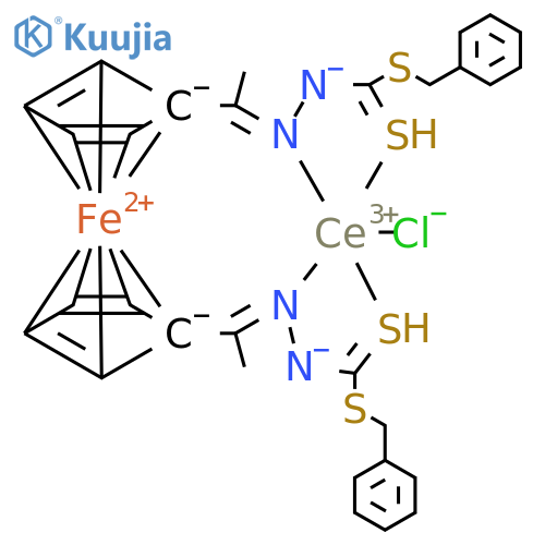 Cerium, [1,1'-bis[1-[[[(phenylmethyl)thio]thioxomethyl]hydrazono]ethyl]ferrocenato(2-)]chloro- (9CI) structure