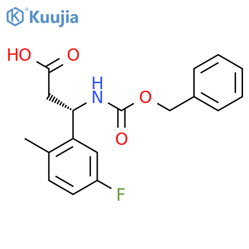 (3S)-3-{(benzyloxy)carbonylamino}-3-(5-fluoro-2-methylphenyl)propanoic acid structure