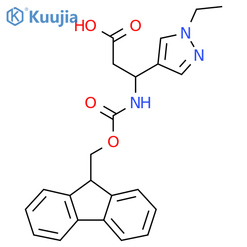 3-(1-ethyl-1H-pyrazol-4-yl)-3-({(9H-fluoren-9-yl)methoxycarbonyl}amino)propanoic acid structure