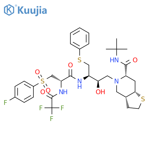 Thieno[3,2-c]pyridine-6-carboxamide,N-(1,1-dimethylethyl)-5-[3-[[3-[(4-fluorophenyl)sulfonyl]-1-oxo-2-[(trifluoroacetyl)amino]propyl]amino]-2-hydroxy-4-(phenylthio)butyl]octahydro-,[3aR-[3aa,5[2R*,3R*(S*)],6b,7aa]]- (9CI) structure