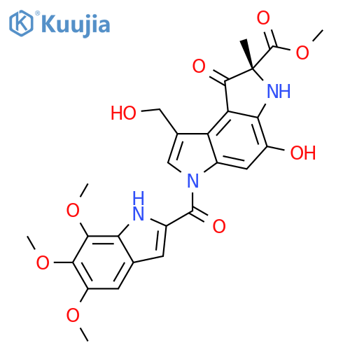 Benzo[1,2-b:4,3-b']dipyrrole-2-carboxylicacid,1,2,3,6-tetrahydro-4-hydroxy-8-(hydroxymethyl)-2-methyl-1-oxo-6-[(5,6,7-trimethoxy-1H-indol-2-yl)carbonyl]-,methyl ester, (2R)- (9CI) structure
