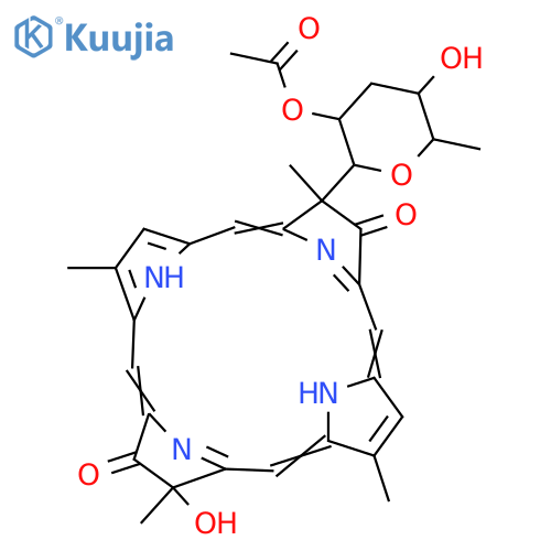 21H,23H-Porphine-7,17-dione, 8-(2-O-acetyl-3,6-dideoxy-β-xylo-hexopyranosyl)-8,18-dihydro-18-hydroxy-2,8,13,18-tetramethyl- structure