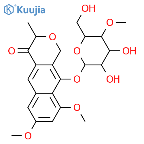 5,7,9,10-Tetrahydroxy-3-methyl-1H-naphtho[2,3-c]pyran-4(3H)-one; (S)-form, 5-Deoxy, 7,9-di-Me ether, 10-O-(4-O-methyl-β-D-glucopyranoside) structure