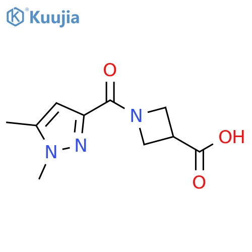 1-(1,5-dimethyl-1H-pyrazole-3-carbonyl)azetidine-3-carboxylic acid structure