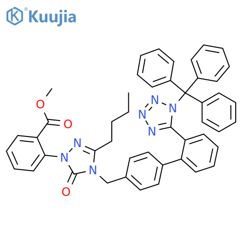 Benzoic acid, 2-[3-butyl-4,5-dihydro-5-oxo-4-[[2'-[1-(triphenylmethyl)-1H-tetrazol-5-yl][1,1'-biphenyl]-4-yl]methyl]-1H-1,2,4-triazol-1-yl]-, methyl ester structure