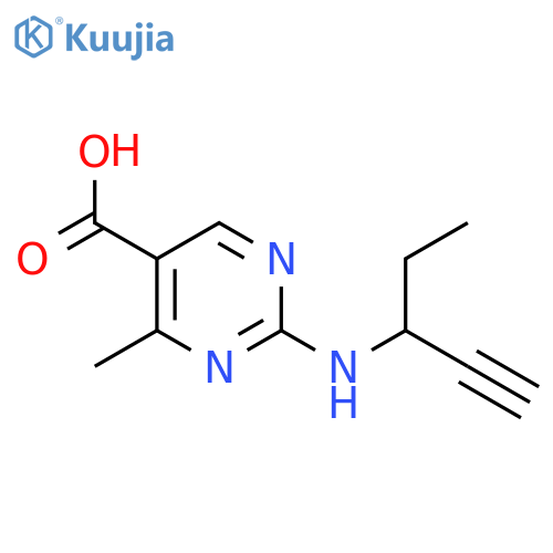 4-methyl-2-(pent-1-yn-3-yl)aminopyrimidine-5-carboxylic acid structure