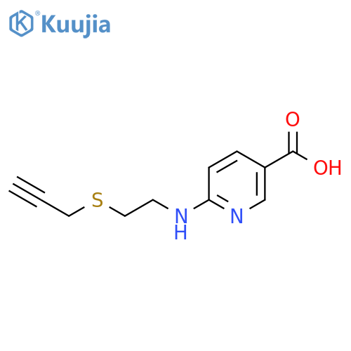 6-{2-(prop-2-yn-1-ylsulfanyl)ethylamino}pyridine-3-carboxylic acid structure