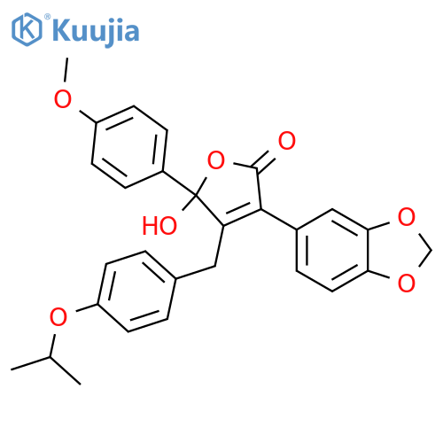 2(5H)-Furanone,3-(1,3-benzodioxol-5-yl)-5-hydroxy-5-(4-methoxyphenyl)-4-[[4-(1-methylethoxy)phenyl]methyl]- structure