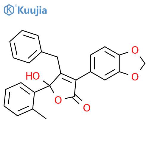 2(5H)-Furanone,3-(1,3-benzodioxol-5-yl)-5-hydroxy-5-(2-methylphenyl)-4-(phenylmethyl)- structure