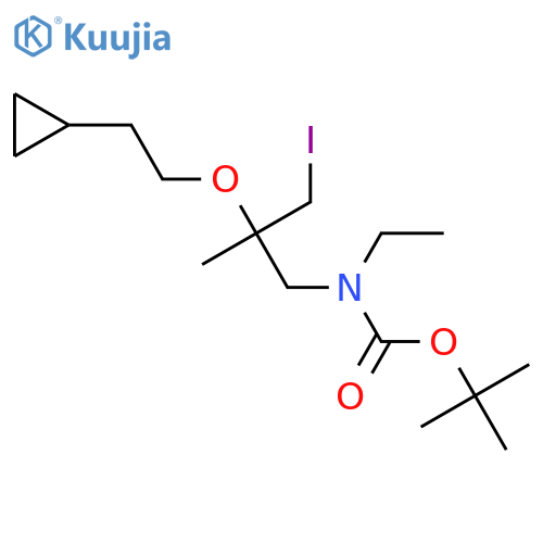 tert-butyl N-2-(2-cyclopropylethoxy)-3-iodo-2-methylpropyl-N-ethylcarbamate structure