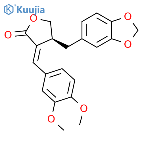 2(3H)-Furanone, 4-(1,3-benzodioxol-5-ylmethyl)-3-[(3,4-dimethoxyphenyl)methylene]dihydro-, (3E,4S)- structure
