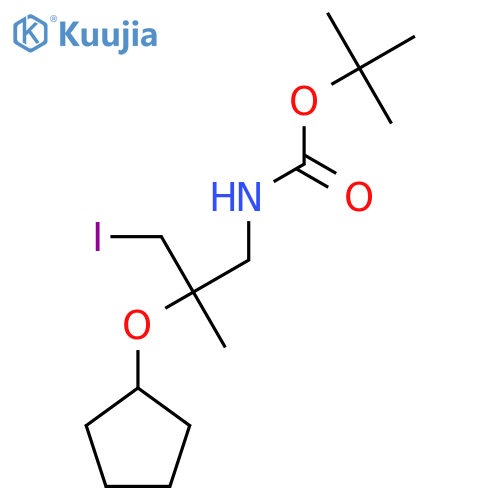 tert-butyl N-2-(cyclopentyloxy)-3-iodo-2-methylpropylcarbamate structure