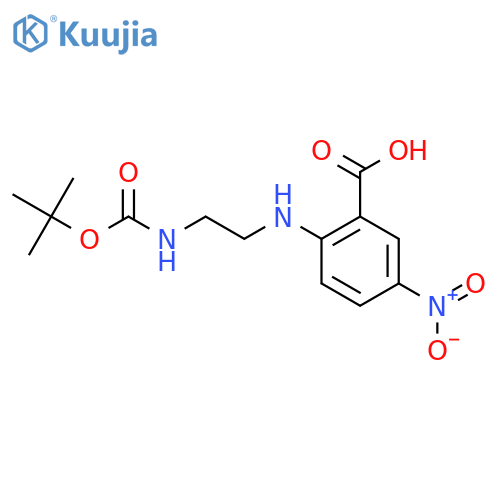 2-(2-{(tert-butoxy)carbonylamino}ethyl)amino-5-nitrobenzoic acid structure