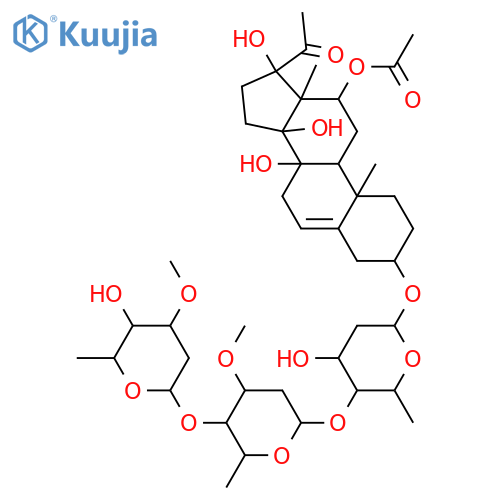Pregn-5-en-20-one, 12-(acetyloxy)-3-[(O-2,6-dideoxy-3-O-methyl-β-D-ribo-hexopyranosyl-(1→4)-O-2,6-dideoxy-3-O-methyl-α-L-lyxo-hexopyranosyl-(1→4)-2,6-dideoxy-β-D-ribo-hexopyranosyl)oxy]-8,14,17-trihydroxy-, (3β,12β,14β,17α)- structure