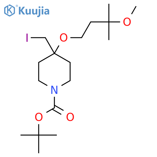 tert-butyl 4-(iodomethyl)-4-(3-methoxy-3-methylbutoxy)piperidine-1-carboxylate structure