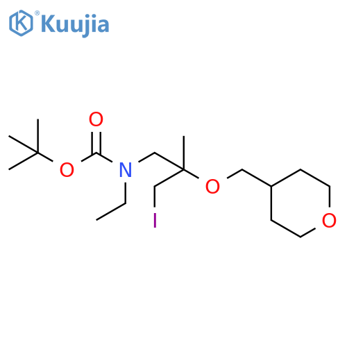 tert-butyl N-ethyl-N-{3-iodo-2-methyl-2-(oxan-4-yl)methoxypropyl}carbamate structure