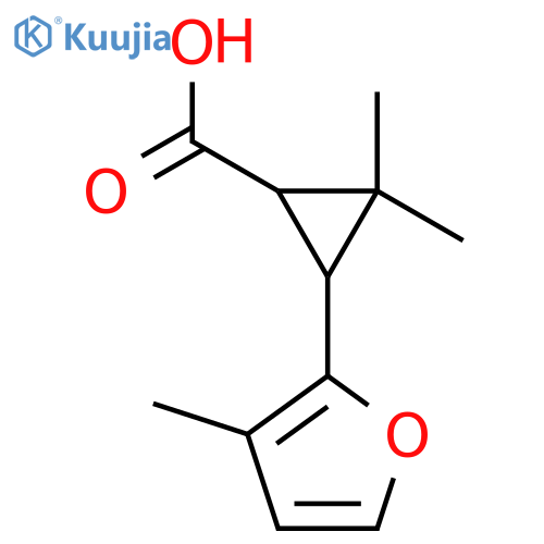 2,2-dimethyl-3-(3-methylfuran-2-yl)cyclopropane-1-carboxylic acid structure