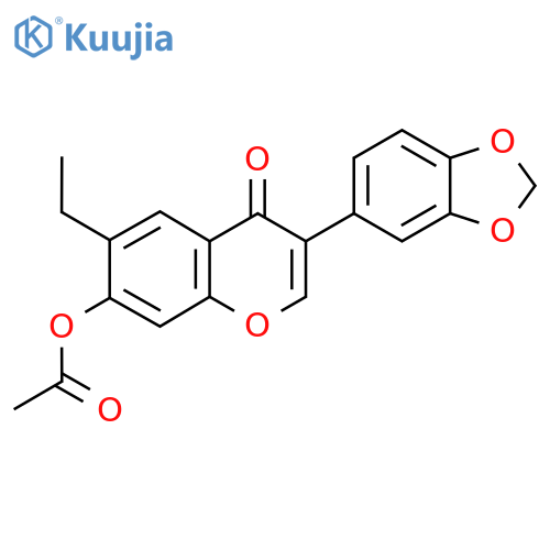 3-(2H-1,3-benzodioxol-5-yl)-6-ethyl-4-oxo-4H-chromen-7-yl acetate structure