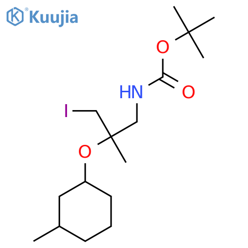 tert-butyl N-{3-iodo-2-methyl-2-(3-methylcyclohexyl)oxypropyl}carbamate structure