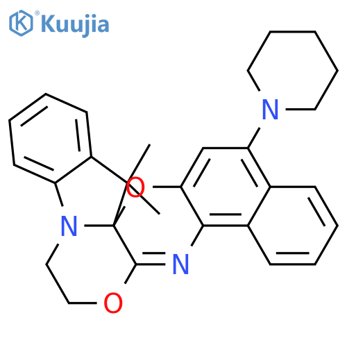 14H-Naphtho[1'',2'':5',6'][1,4]oxazino[3',2':2,3][1,4]oxazino[4,3-a]indole, 7,8-dihydro-14,14-dimethyl-17-(1-piperidinyl)- structure