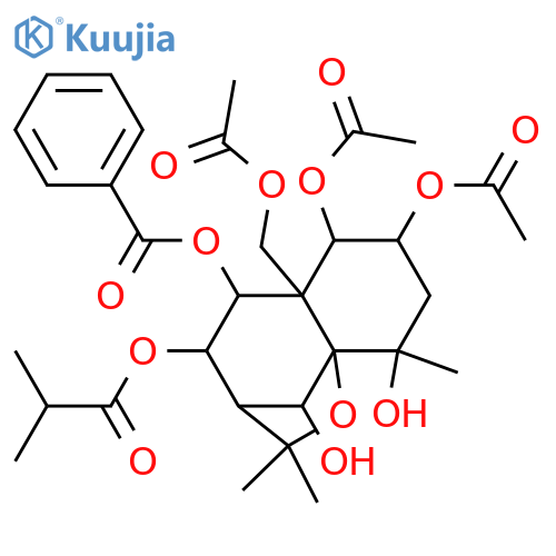 1,2,4,6,8,9,14-Heptahydroxydihydro-β-agarofuran; (1α,2α,4β,6β,8β,9α)-form, 9-Benzoyl, 8-O-(2-methylpropanoyl), 1,2,14-tri-Ac structure