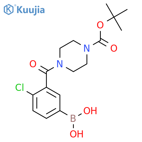 (3-(4-(Tert-butoxycarbonyl)piperazine-1-carbonyl)-4-chlorophenyl)boronic acid structure