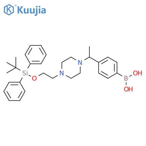 (4-(1-(4-(2-((tert-Butyldiphenylsilyl)oxy)ethyl)piperazin-1-yl)ethyl)phenyl)boronic acid structure