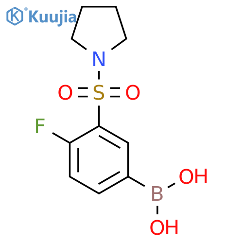 (4-Fluoro-3-(pyrrolidin-1-ylsulfonyl)phenyl)boronic acid structure