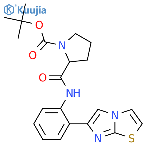 Tert-butyl 2-((2-(imidazo[2,1-b]thiazol-6-yl)phenyl)carbamoyl)pyrrolidine-1-carboxylate structure