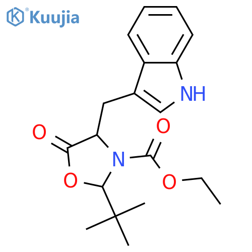 (2R,4R)-2-(tert-Butyl)-3-(ethoxycarbonyl)-4-(indol-3-yl-methyl-1,3-oxazolidin-5-one structure