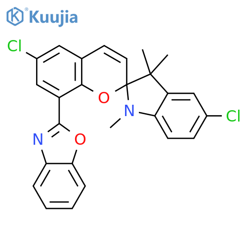 Spiro[2H-1-benzopyran-2,2'-[2H]indole], 8-(2-benzoxazolyl)-5',6-dichloro-1',3'-dihydro-1',3',3'-trimethyl- structure