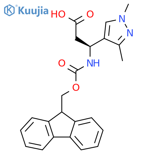 (3S)-3-(1,3-dimethyl-1H-pyrazol-4-yl)-3-({(9H-fluoren-9-yl)methoxycarbonyl}amino)propanoic acid structure
