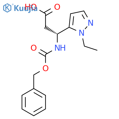 (3R)-3-{(benzyloxy)carbonylamino}-3-(1-ethyl-1H-pyrazol-5-yl)propanoic acid structure