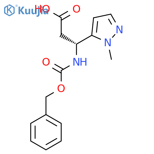 (3R)-3-{(benzyloxy)carbonylamino}-3-(1-methyl-1H-pyrazol-5-yl)propanoic acid structure